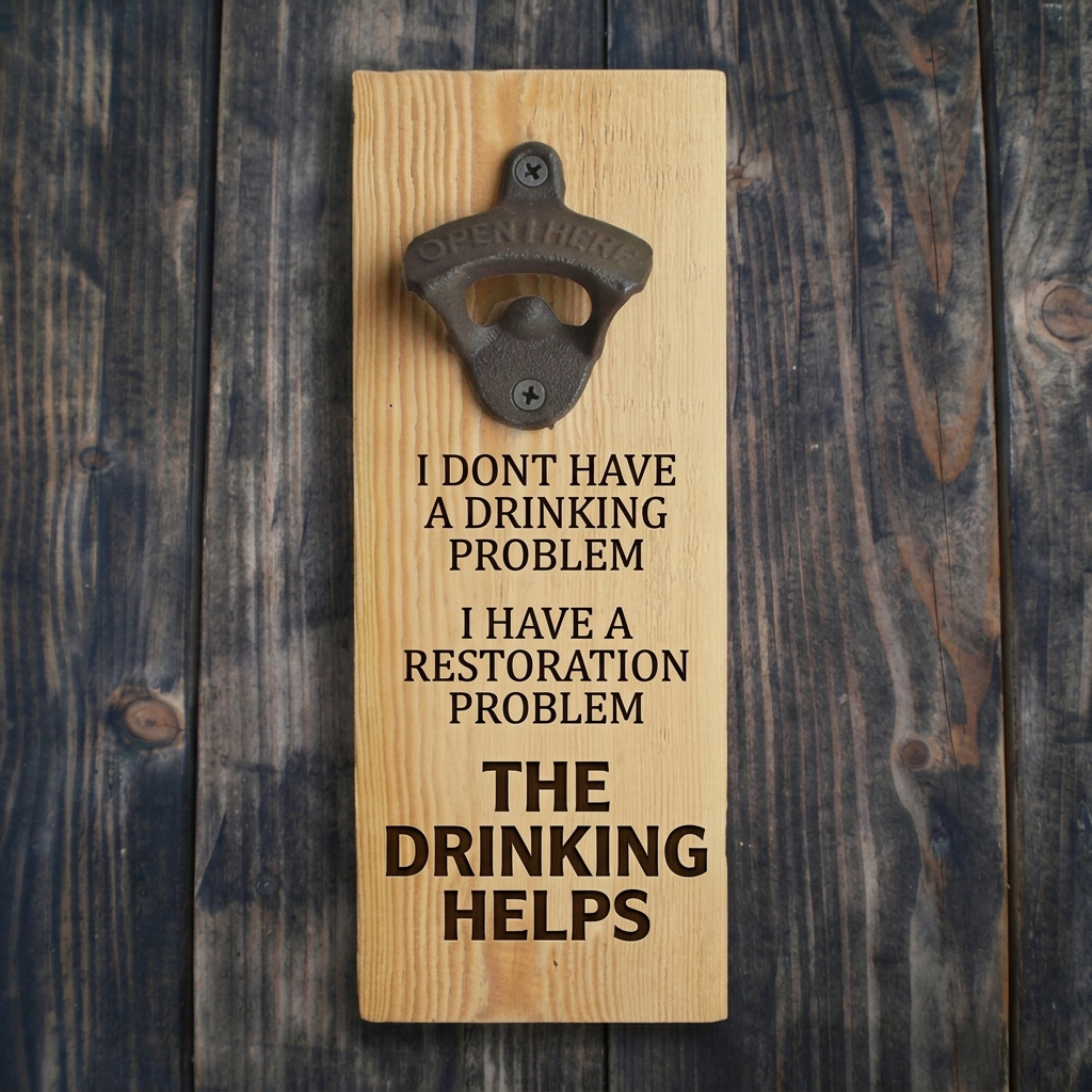 Personalized Funny Car Restoration Quote Wooden Wall Mount Bottle Opener Sign