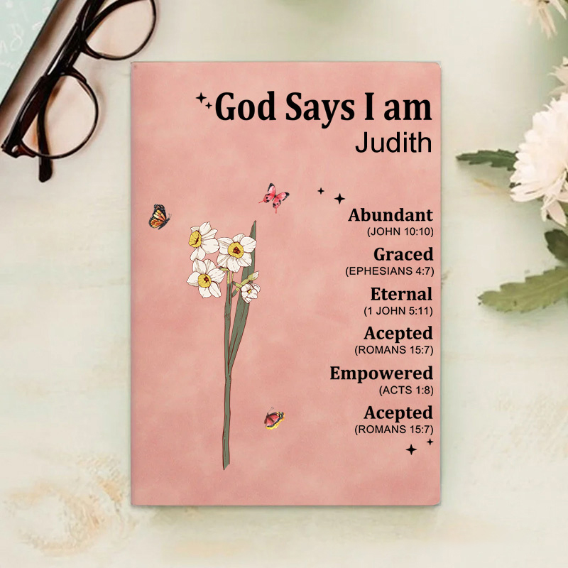 Personalized God Says I am Name Meaning on Bible Verse Prayer Journal Leather A5 Notebook with Name Baptism Thanksgiving Gift for Family Christians