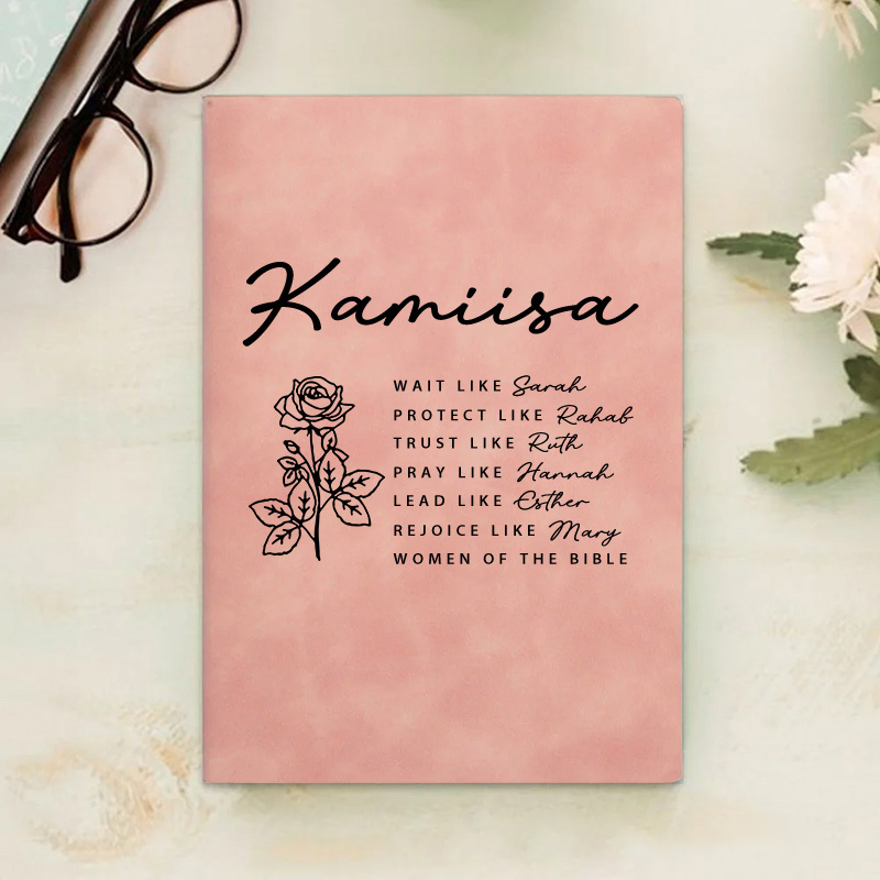Personalized Minimalist Birth Flower Prayer Journal Leather A5 Notebook with Name Study Journal Birthday Gift Religious Baptism Gift for Christian