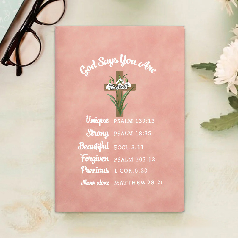 Personalized Birth Flower Cross Bible Verse Prayer Journal Leather A5 Notebook with Name Church Study Birthday Religious Gift for Family Friends