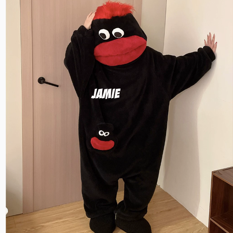 Personalized Funny Googly Eye Monster Frog Onesie with Name, Hooded Wearable Blanket Pajamas, Oversized Plush Fleece Adult Loungewear, Cozy Gag Gift