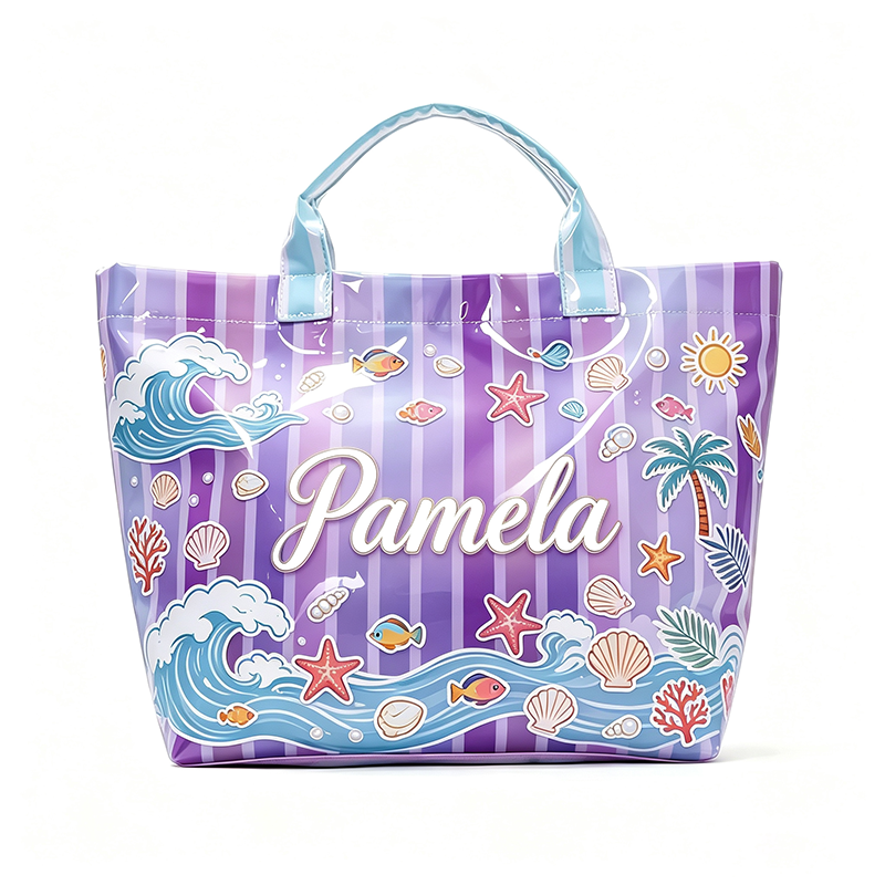 Personalized Beach Travel Waterproof Striped Tote Bag Custom PVC Pool Bag Bridesmaid Gift Future Bride Tote Reusable Shopper Bag