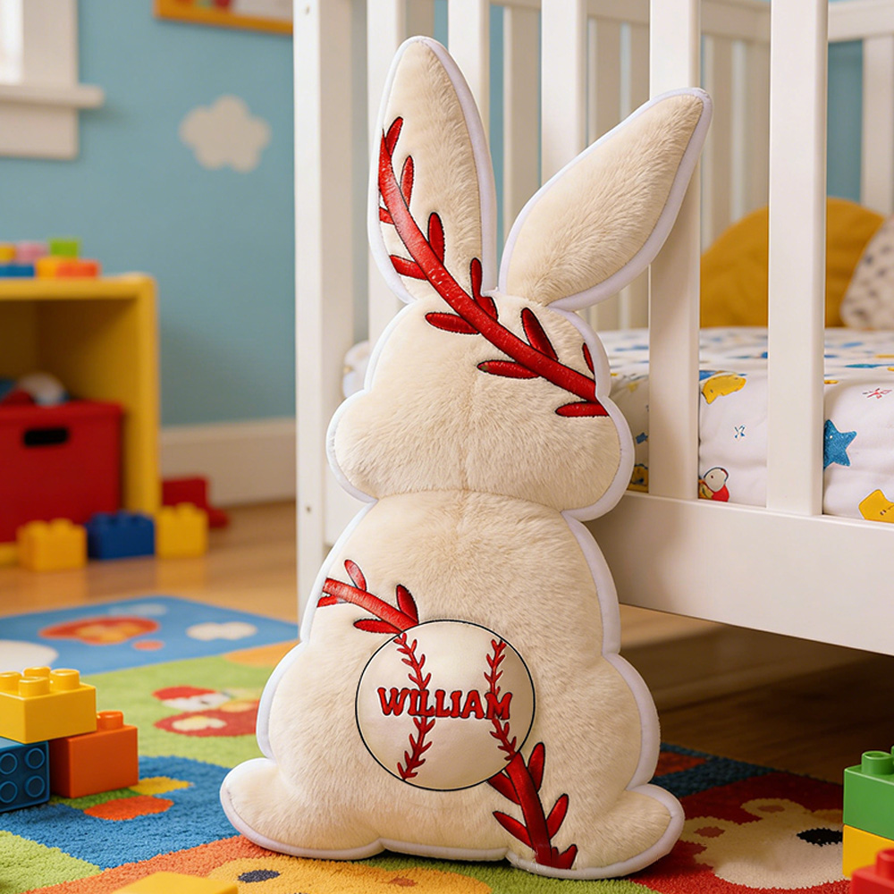 Personalized Easter Baseball Bunny Pillow with Custom Name Design