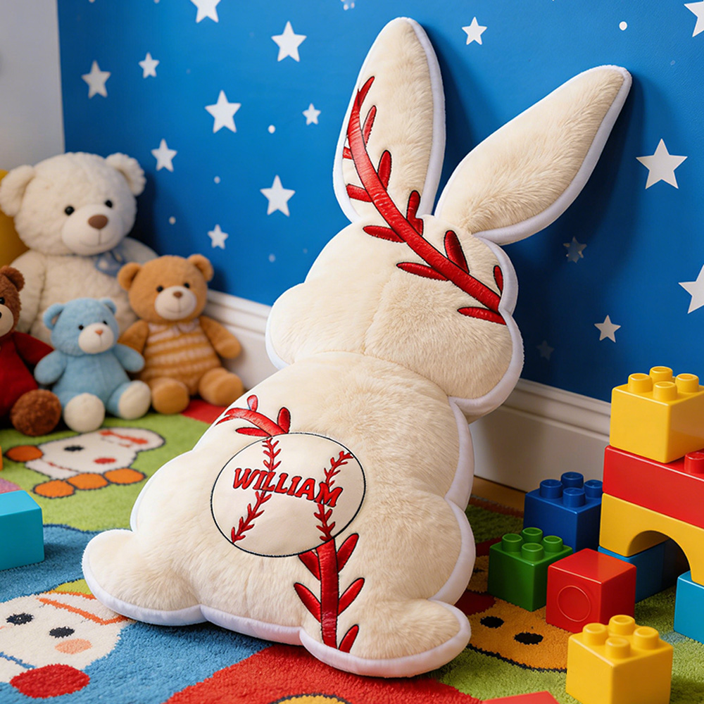 Personalized Easter Baseball Bunny Pillow with Custom Name Design