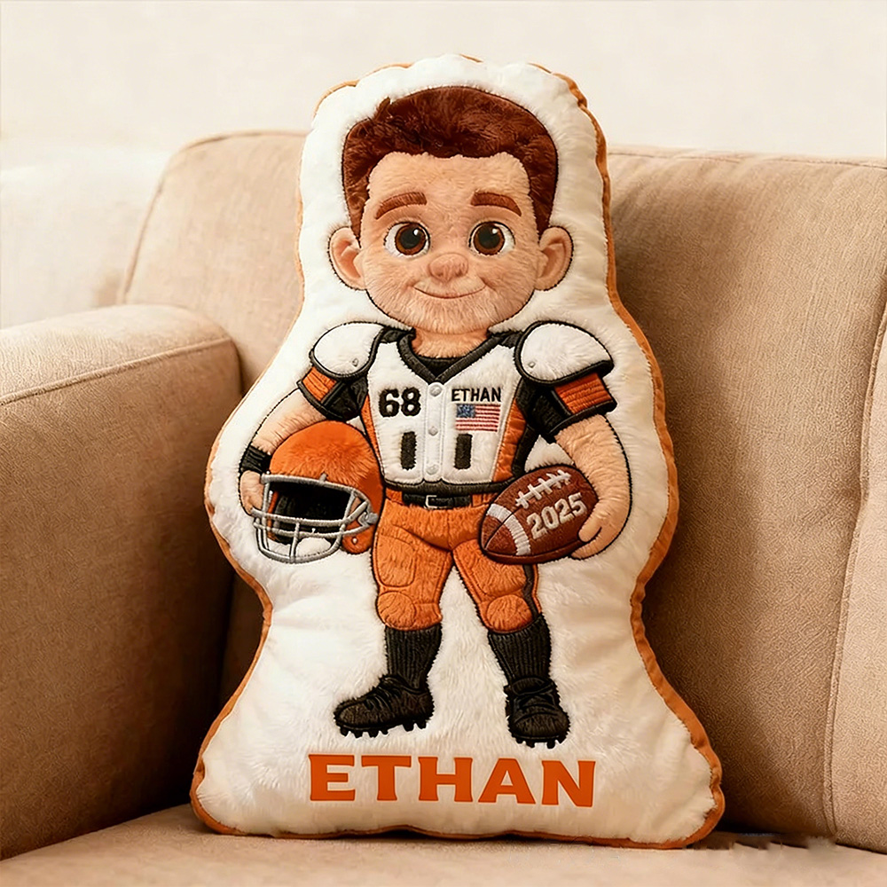 Personalized Football Player Pillow with Custom Name, Number, and Year