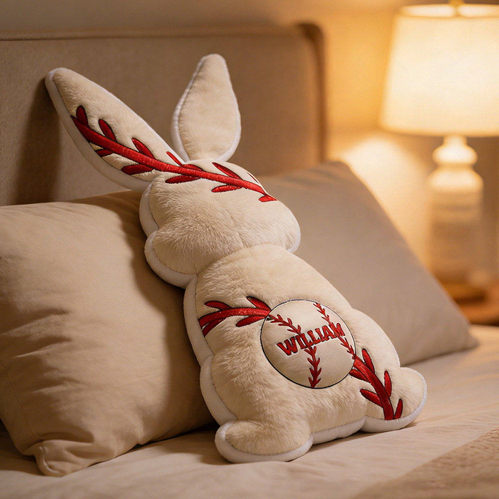 Personalized Easter Baseball Bunny Pillow with Custom Name Design
