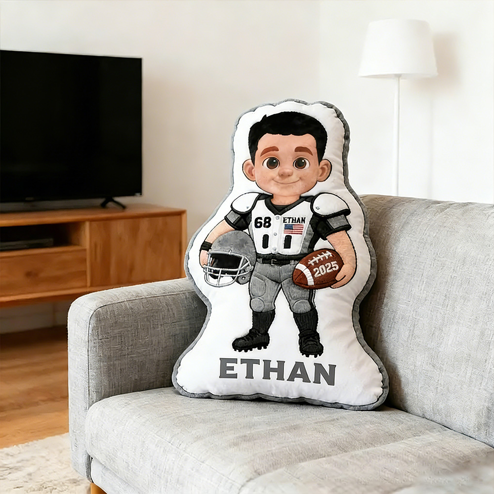 Personalized Football Player Pillow with Custom Name, Number, and Year