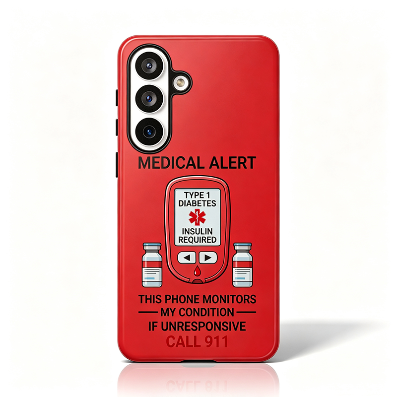 Personalized Type 1 Diabetes Medical Alert Phone Case | Insulin Required, Call 911
