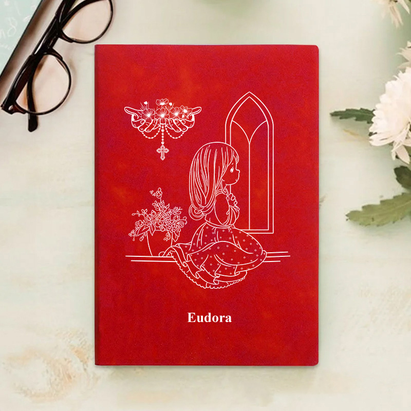 Personalized Birth Flower Kid Christian Leather A5 Notebook with Name Gift for Kids Gift for Girls Boys Baptism Gift Birthday Gift Religious Gift