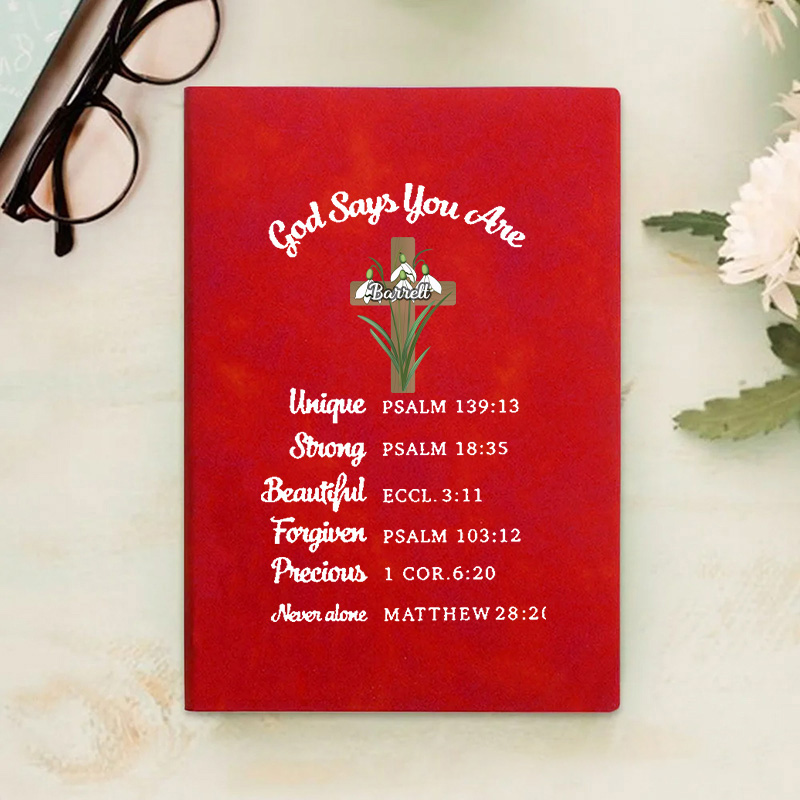 Personalized Birth Flower Cross Bible Verse Prayer Journal Leather A5 Notebook with Name Church Study Birthday Religious Gift for Family Friends