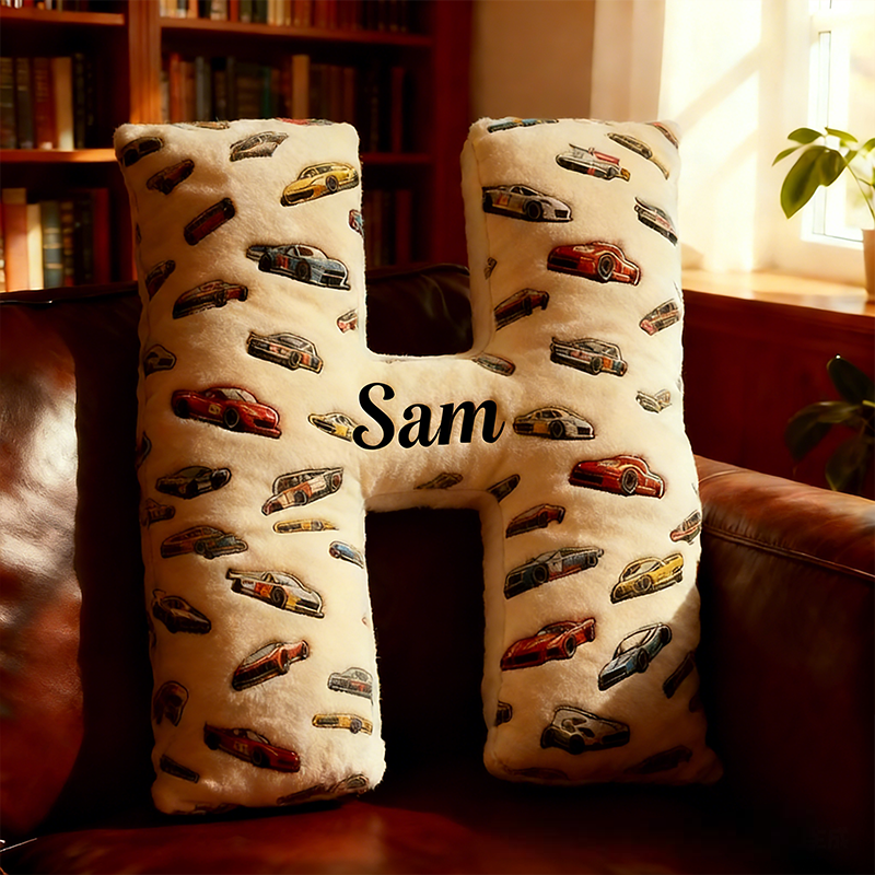 Personalized Racing Letter Pillow Custom Name and Alphabet Initial Shaped Cushion Graphic 3D Print Gift for Car Enthusiasts and Racing Lovers