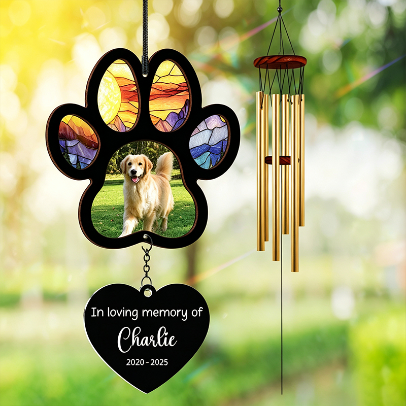 Personalized Memorial Suncatcher Wind Chime Dog | Loss Of Dog Gift | Outdoor Wind Chimes | Custom Photo Memorial Gifts | Gift for Pet Lovers