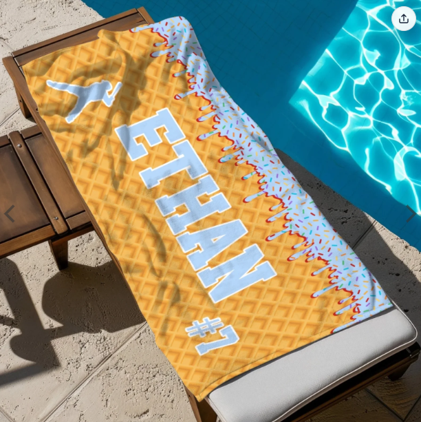 Personalized Ice Cream Drip Baseball Beach Towel For Boys Drip Beach Towel Pool Towel Team Gift Youth Baseball Gift