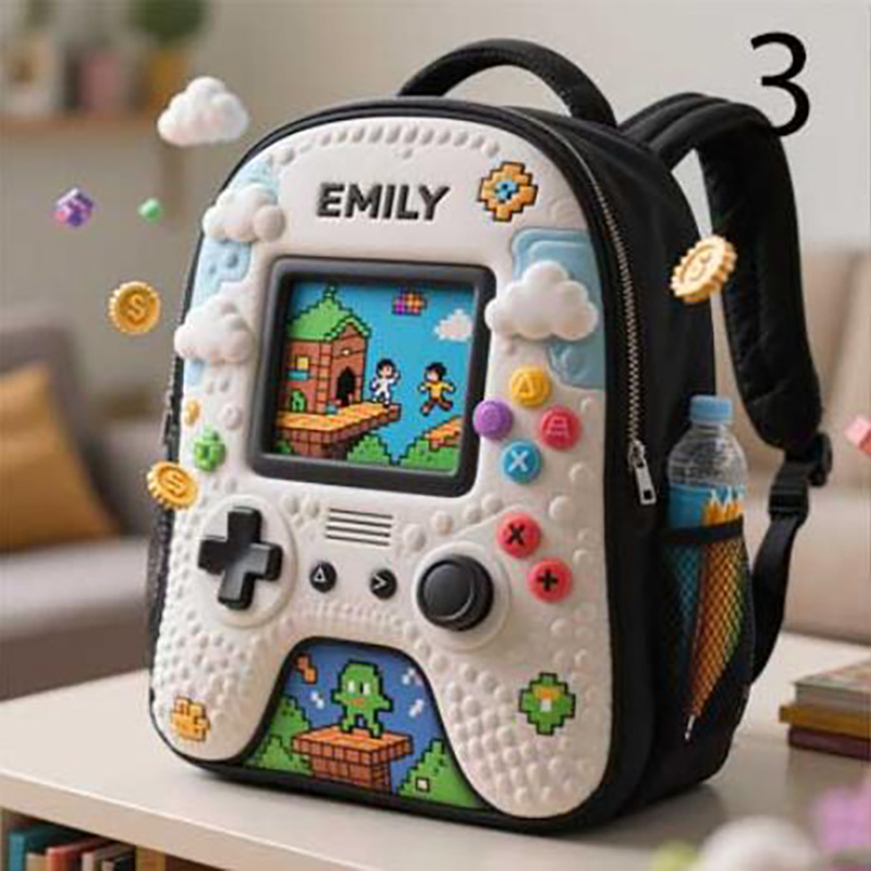 Personalized Children's Game Console Backpack Custom Name for Kids Game Lovers Birthday Black to School Christmas Gift