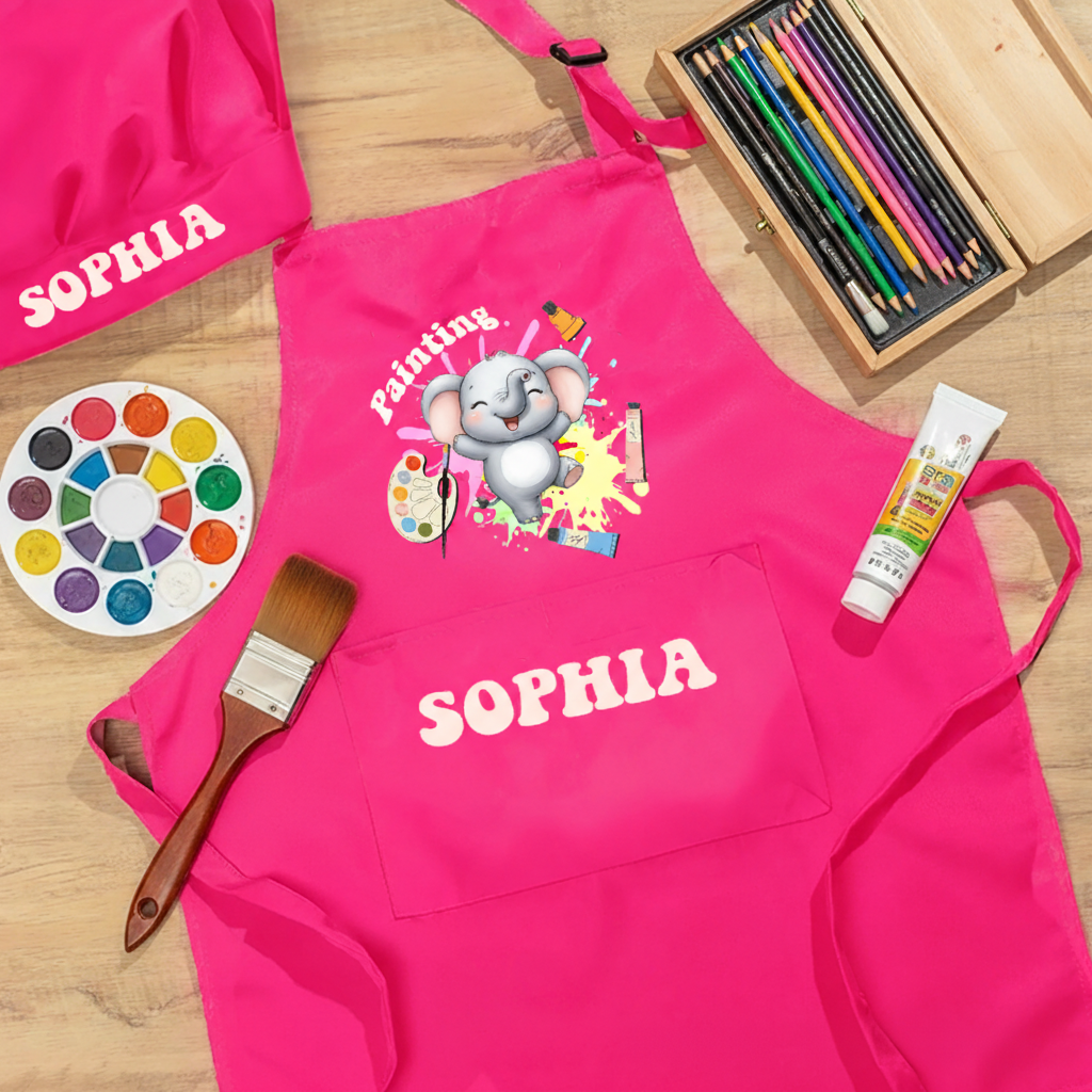 Personalized Cute Animal Kids Art Apron Fantasy Horse Kid Apron Chef Hat Set with Name Cooking Handcraft Activities Birthday Holiday Gift for Kids