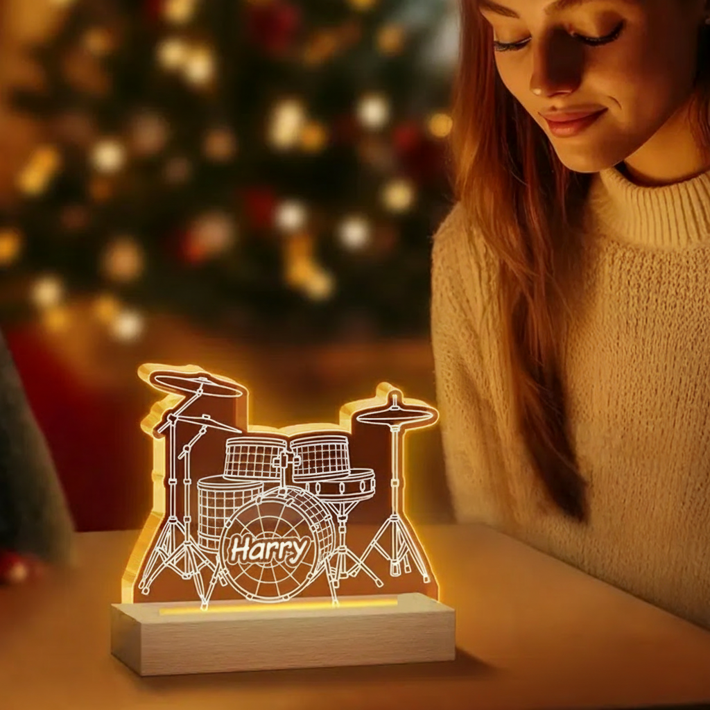 Personalized Drum Night Light Custom Name Drum Lamp Gifts Drum Player Music Night Light