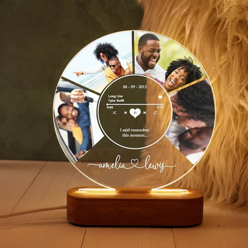 Personalized Photo Night Light Plaque and Custom Music Plaque with Photos and QR Code Acrylic Music Plaque and Music Lover Gift and Gift for Her