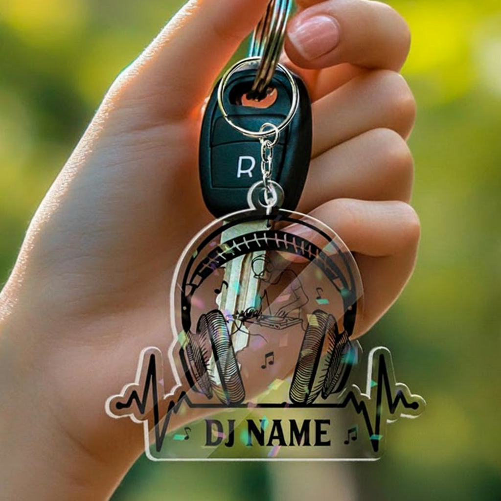 Personalized DJ Car Ornament Custom Acrylic DJ Rearview Mirror Decor Headphones Turntable Music Gift Custom DJ Gift