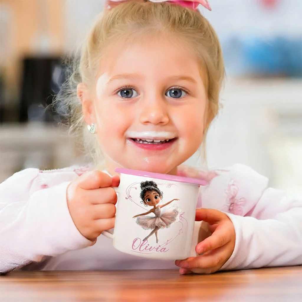 Personalized Cute Cartoon Ballet Girl Dance Lover Enamel Mug with Initial and Name Back to School Birthday Gift for Kids