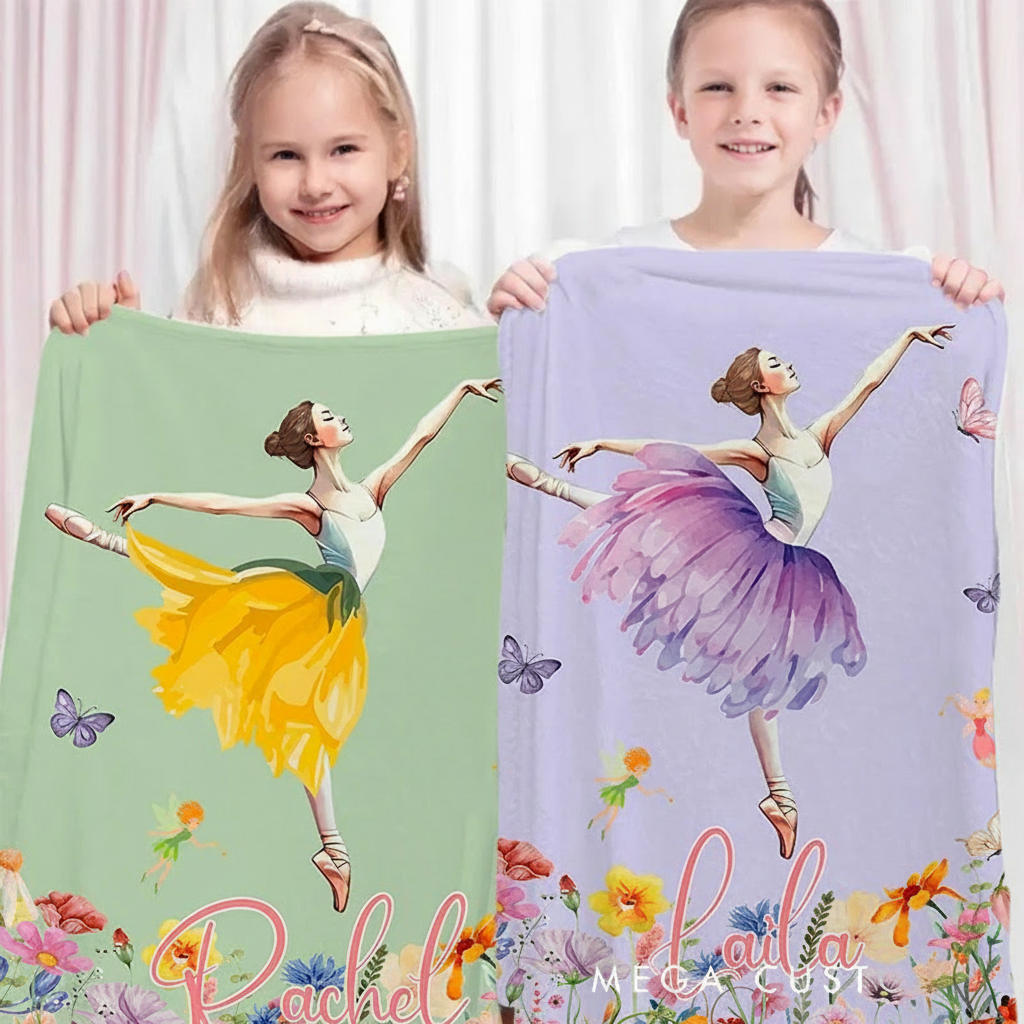 Personalized Ballet Girl Birth Flower Blanket Flannel Blanket Ballet Lover Blanket with Name for Dance Lovers Dance Team Birthday Gift for Girls