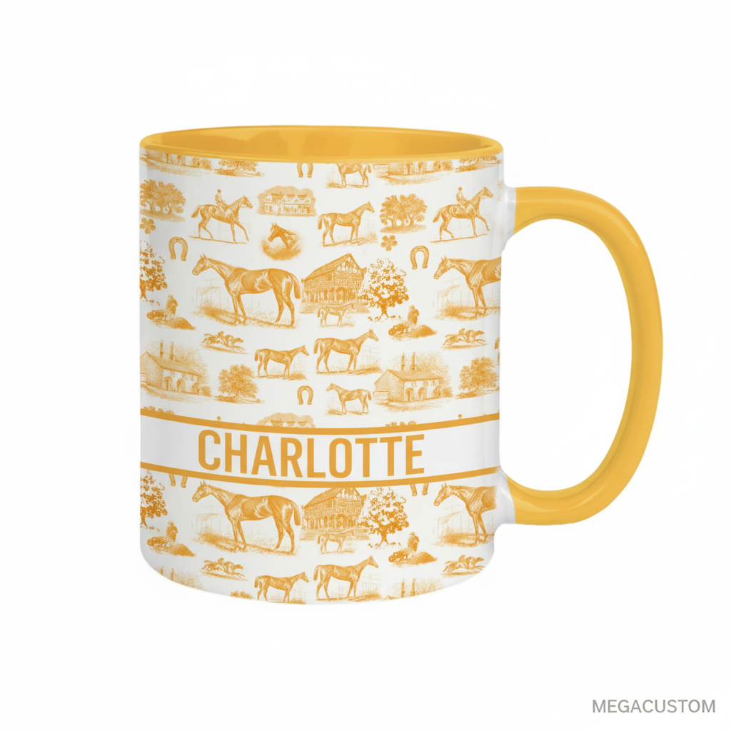 Personalized Multicolor Equestrianism Pattern Ceramic Coffee Mug with Text Anniversary Birthday Gift for Equestrians Cowgirls