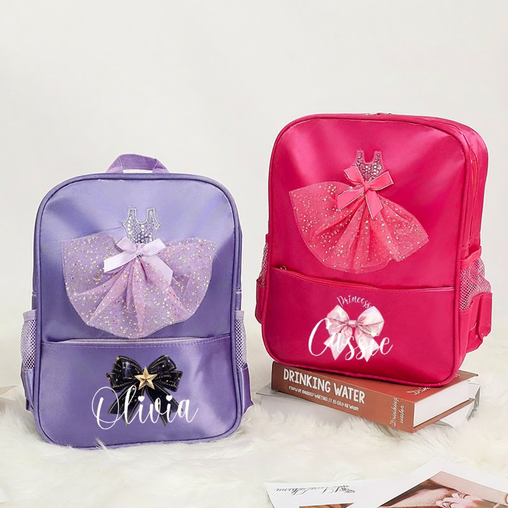 Personalized Watercolor Bow Tie Dance Bag for Girls Name Backpack Pink Ballet Dance Bag Gymnastic Cheer Girls Christmas Gifts Back To School Gift
