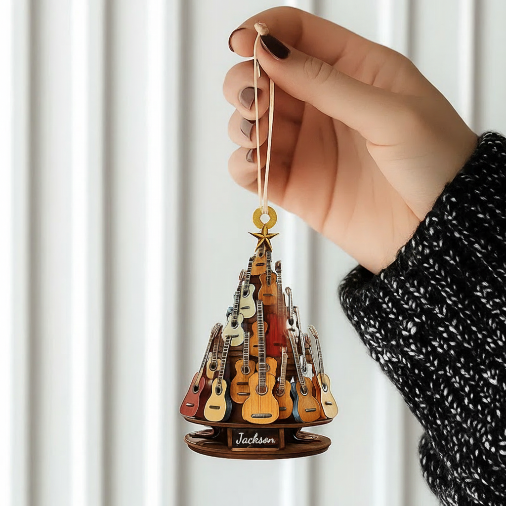 Personalized Classic Guitar 2D Flat Ornament and Guitar Christmas Ornament and Guitar Xmas Decor and Christmas Gift for Music Lovers