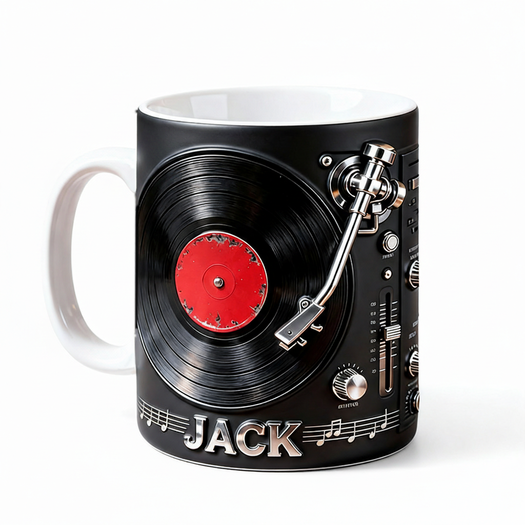 Personalized 2D Flat Vintage Spin Mug Custom Vinyl Records Themed Mug for Music Lovers