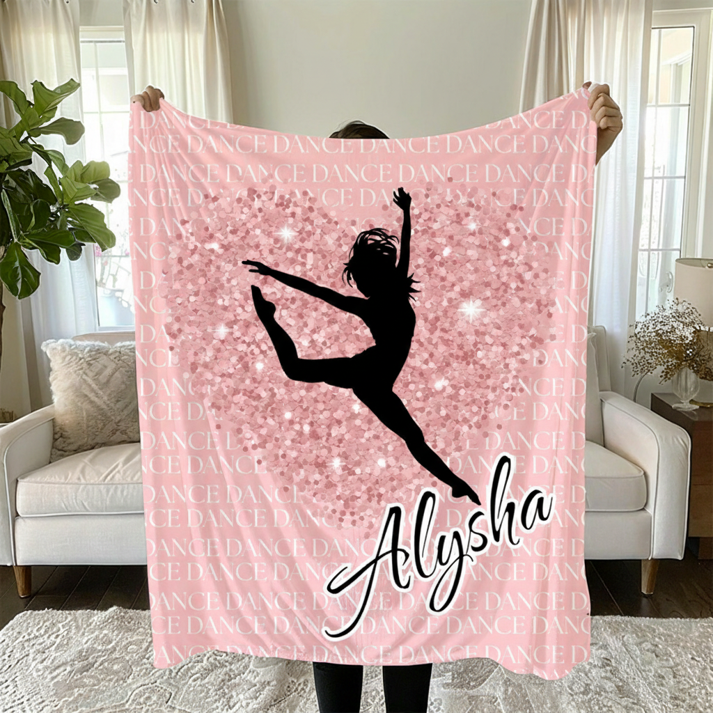 Personalized Ballet Enthusiasts Gliiter Style Blanket Flannel Blanket Ballet Lover Blanket with Name for Dance Lovers Dancer
