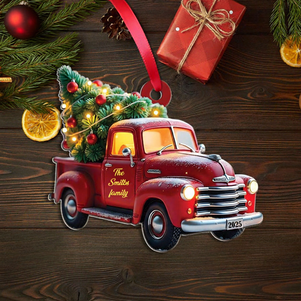 Personalized Red Truck Christmas Ornament and Custom Name Ornament and Personalized Christmas Ornament
