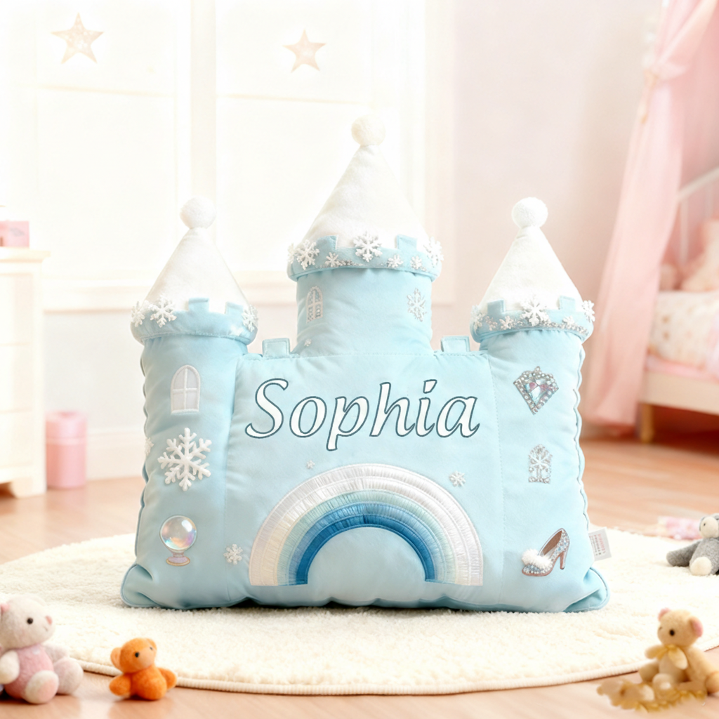 Personalized Castle Pillow with Rainbow Stars and Moon Design for Magical and Cozy Fairy Tale Pillow Custom Pillow Christmas Gift for Kids