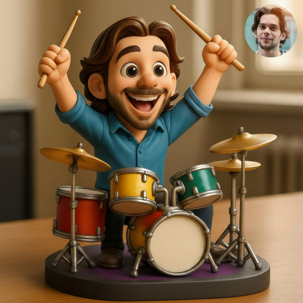 Personalized Drum Set Drummer Figurine for Music Lovers Acrylic Plaque Gift for Kids Music Studio