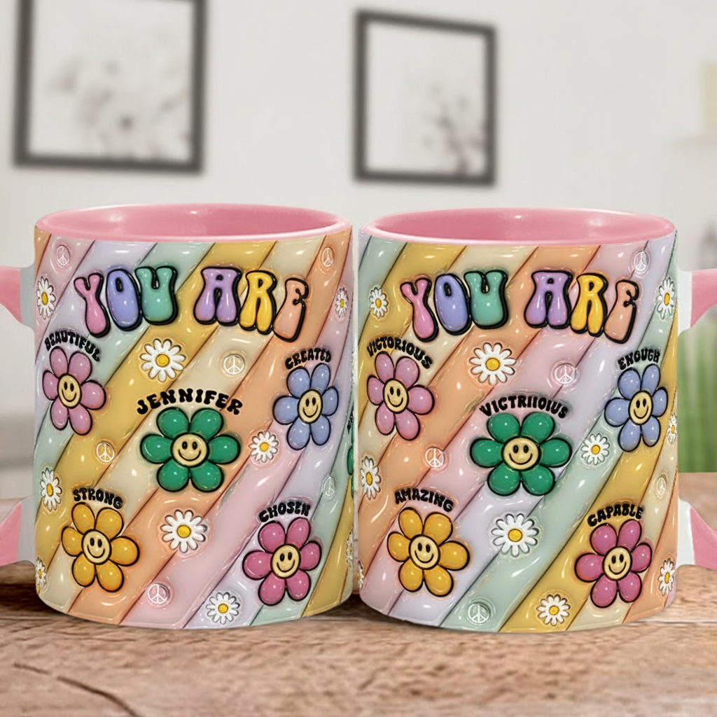 Personalized Hippie Accent Mug You Are Beautiful Strong Victorious Enough mug for Holiday Decor Family Gifts and Party Favors