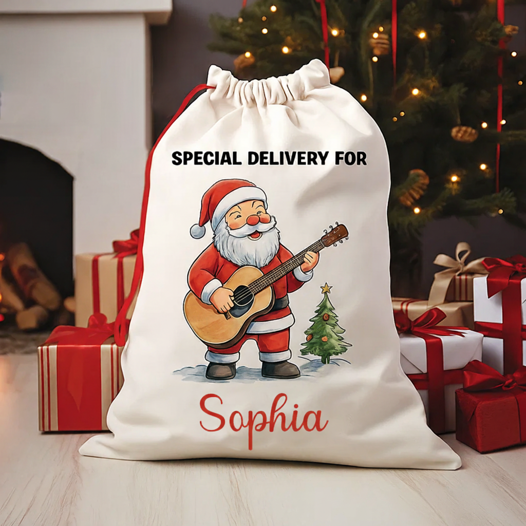 Personalized Express Christmas Gift Bag Personalized Guitar Santa Claus Bag Holiday Gift Bag