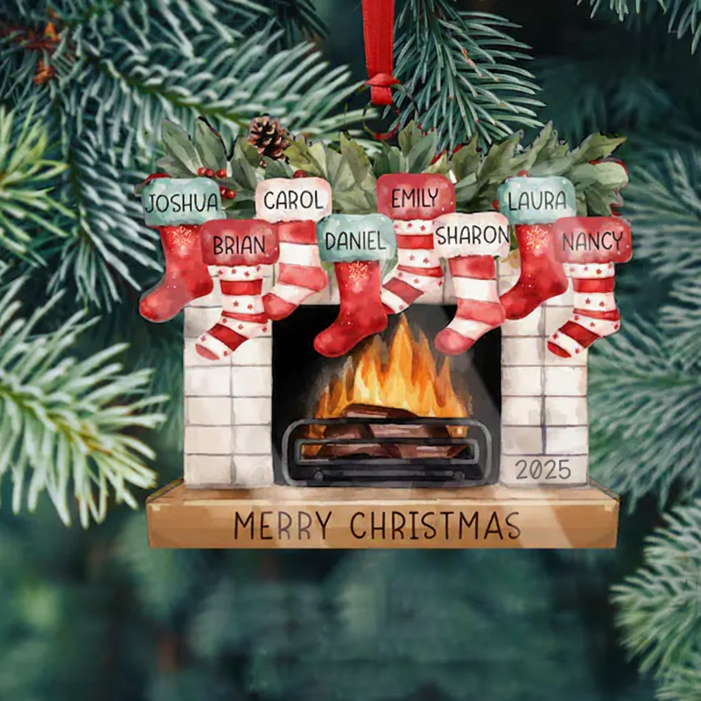 Personalized Christmas Ornaments Custom Family Christmas Stocking Christmas Ornament, Stockings on Fireplace Christmas Gift