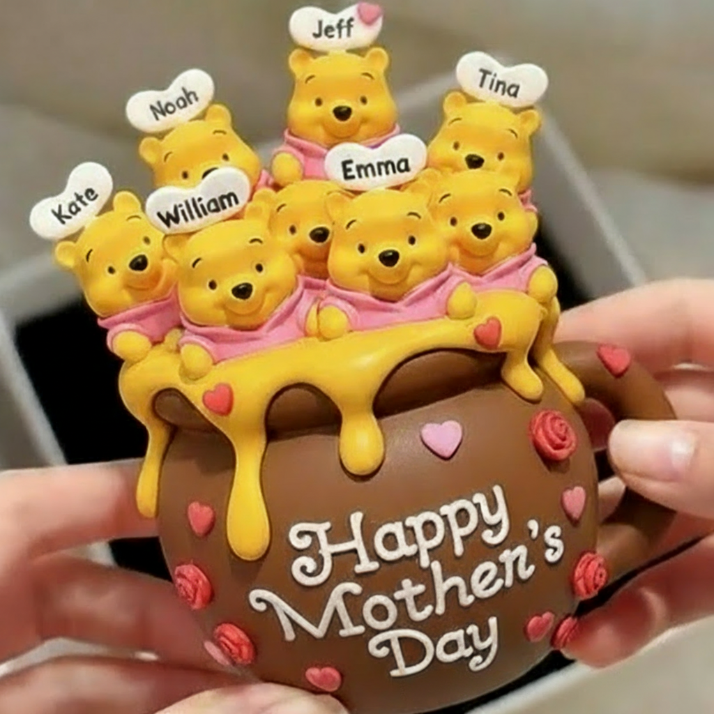 Personalized Mother's Day Bear Magnetic Fridge Magnet with Custom the Number of People Names and Text for Mother Grandmother Family