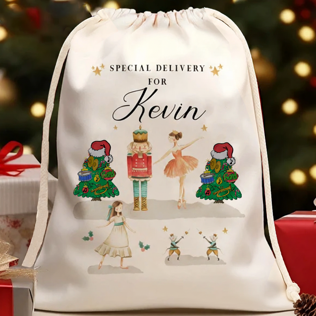 Personalised Christmas Eve Box Ballerina Reindeer Gift Bag for Kids Christmas Special Delivery Christmas Santa Sack with Name