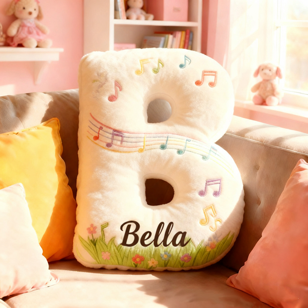 Personalized Graphic 3D Print Music Garden Pillow with Your Own Name Soft Stuffed Toy for Kids Music Lovers Unique Decorative Cushion for Girls' Room and Music Room