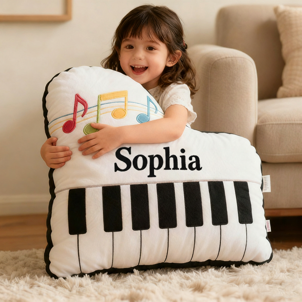Personalized Graphic 3D Print Piano Pillow With Your Own Name Soft Stuffed Toy for Kids Music Lovers Unique Decorative Cushion for Kids' Room and Music Room