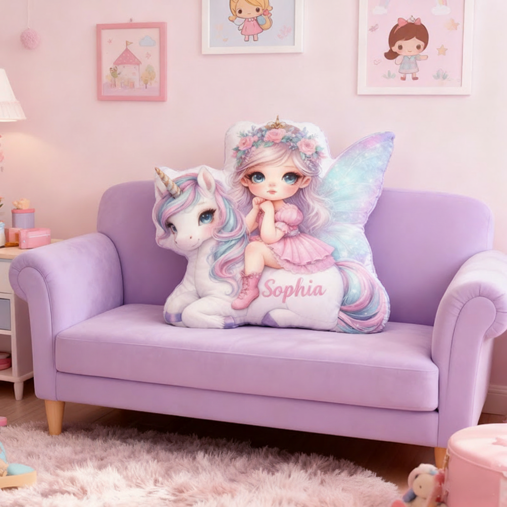 Personalized Name Fairy Christmas Gift Pillow Pastel Colors Custom Name and Whimsical Fantasy Style Graphic 3D Print Pillow for Kids