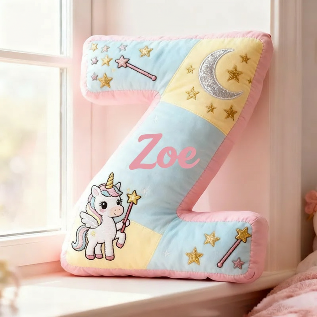 Personalized Graphic 3D Print Magic Horse Pillow with Your Own Name Soft Stuffed Toy for Kids Unique Decorative Cushion for Girls' Room