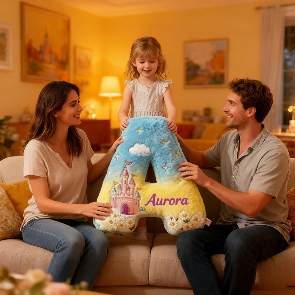 Personalized Graphic 3D Print Magic Castle Letter Pillow with Your Own Name Soft Stuffed Toy for Kids Unique Decorative Cushion for Girls' Room