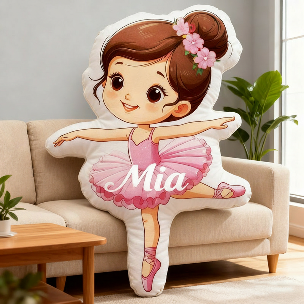 Personalized Ballet Girl Pillow with Your Name Soft Stuffed Toy for Kids Unique Decorative Cushion for Girls' Room and Dance Studio Sale-megacustom