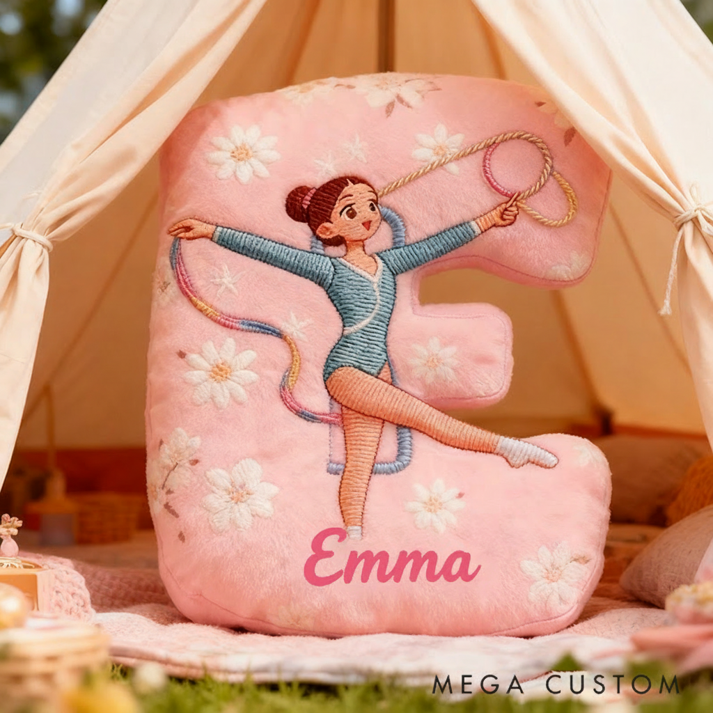 Personalized Graphic 3D Print Gymnastics Girl Pillow with Your Name Soft Stuffed Toy for Kids Unique Decorative Cushion for Girls' Room