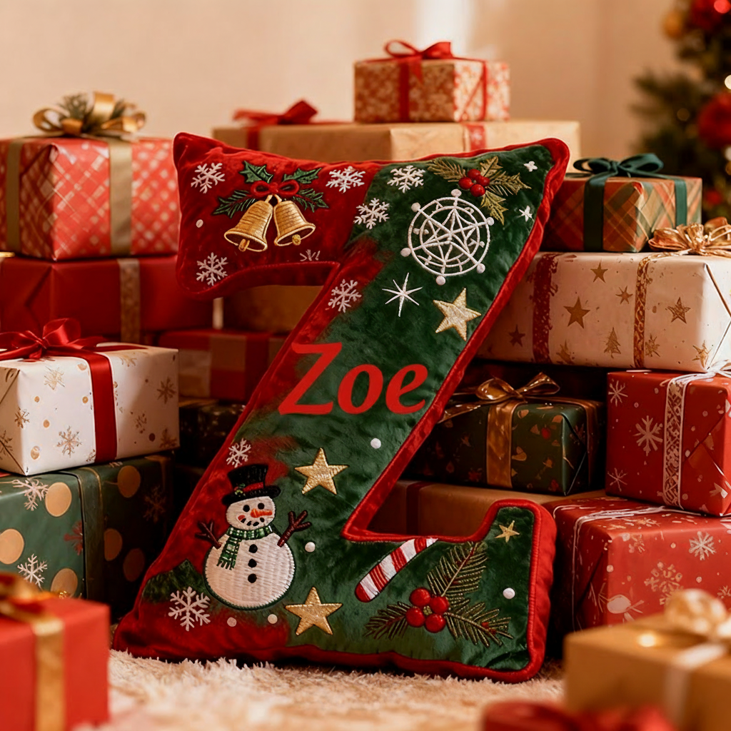 Personalized Letter Christmas Gift Pillow with Name Festive Red and Green Design Graphic 3D Print Pillow for Kids