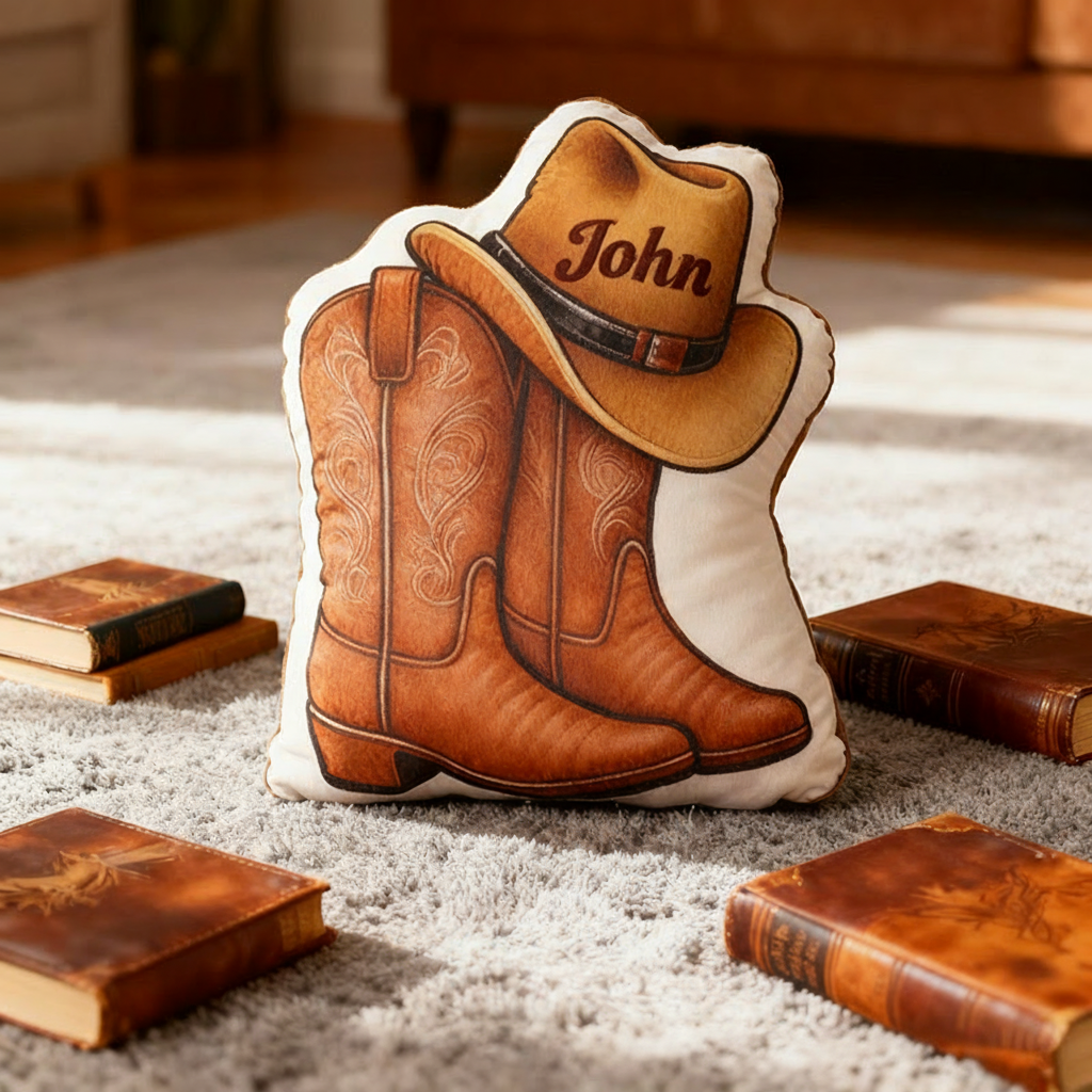 Personalized Cowboy Boots Cowboy Hats Cowboy Themed Pillow with Customizable Names Unique Decorative Cushion Perfect Gift for Western Cowboys and Music Lovers