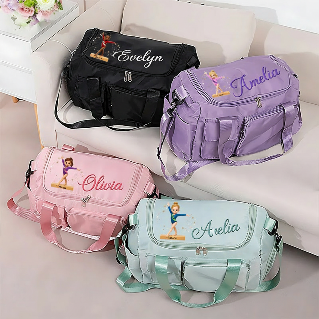 Personalized Gymnastic Girl Waterproof Large Travel Duffle Bag Dance Bag with Shoe Compartment and Shoulder Strap for Dance Lover