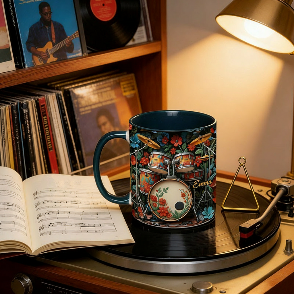 Personalized Drum Mug Custom Name Gift for Her Music Lover Drum Lover Present for Mother Wife Daugther Girlfriend