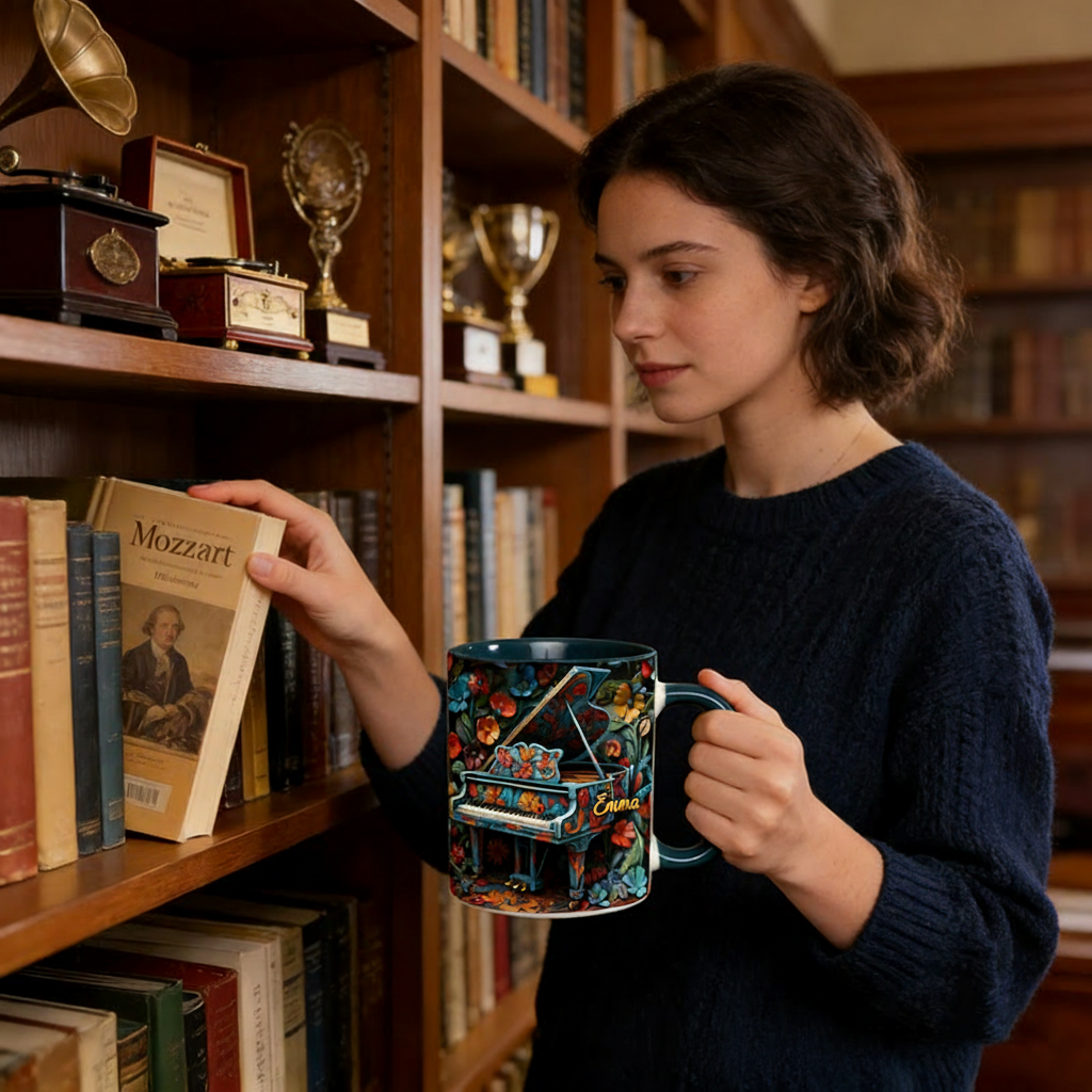 Personalized Piano Mug Custom Name Gift for Her Music Lover Piano Lover Present for Mother Wife Daugther Girlfriend