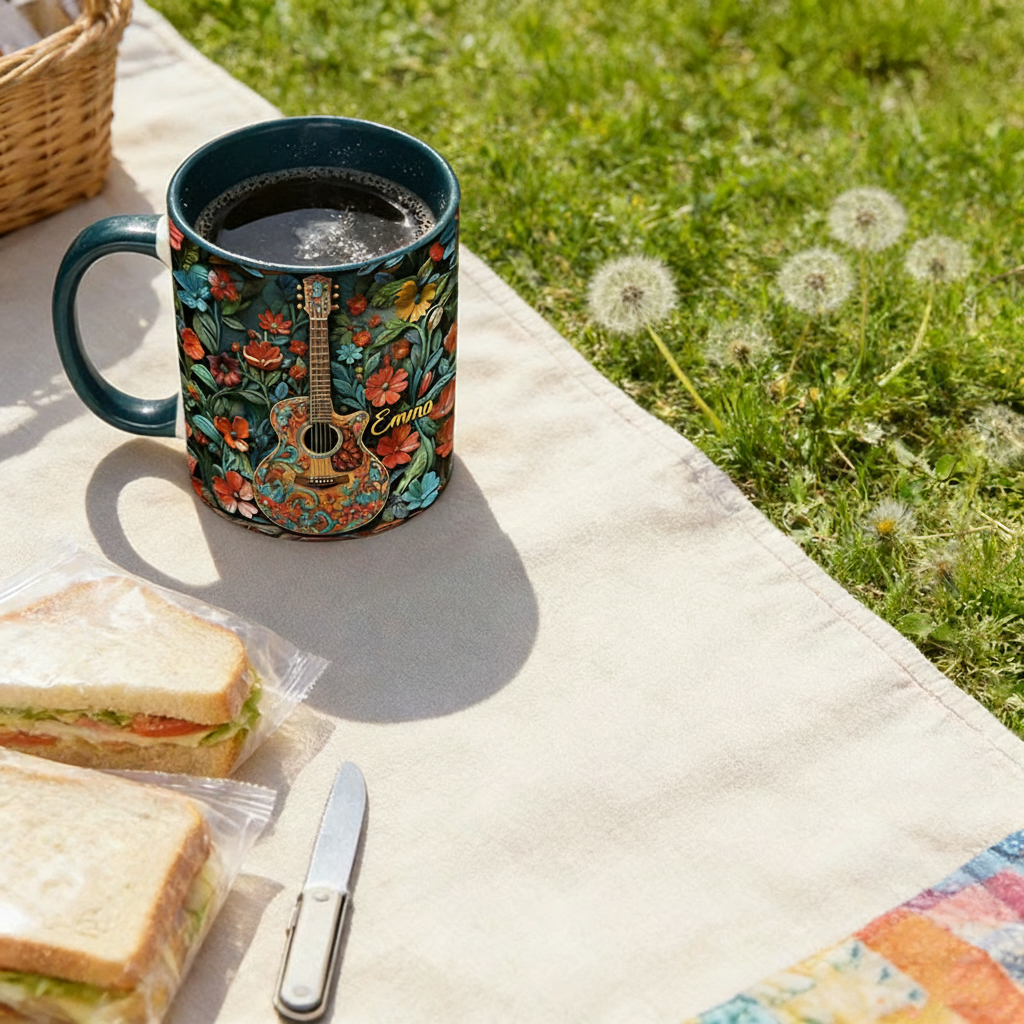 Personalized Guitar Mug Custom Name Gift for Her Music Lover Guitar Lover Present for Mother Wife Daugther Girlfriend